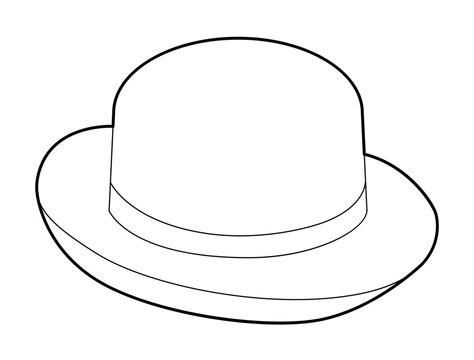 recommend clip art: Bowler Derby Hat with band. Head Fashion accessory cap with narrow brim clothing technical illustration. Vector headgear for Men, women, unisex style, flat template CAD mockup sketch outline isolated