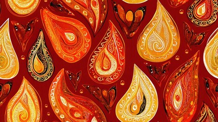 Fototapeta premium Artistic oriental paisley illustration featuring a seamless pattern of elegant drop like elements ideal for interior design and abstract cultural decor during the winter season