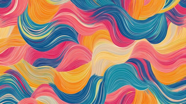 Colorful seamless pattern of wavy lines and curves vibrant abstract design suitable for children s clothing and playful decor
