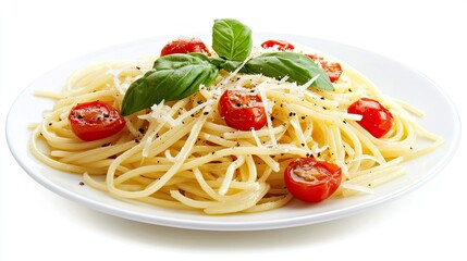 Fresh Pasta with Cherry Tomatoes and Basil Garnish