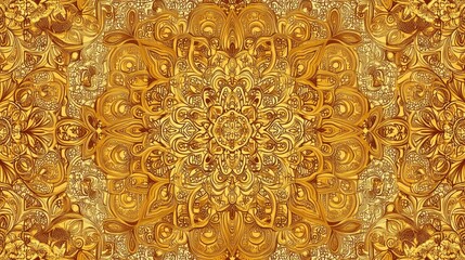 Vintage seamless pattern featuring intricate lace ornaments in rich golden tones ideal for textile design and home decor