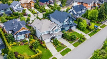 Aerial View of Suburban Neighborhood with Greenery