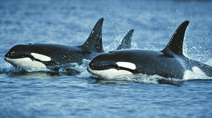Fototapeta premium Playful Orcas Swimming in Crystal Clear Water