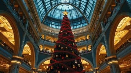 Obraz premium Grand Christmas Tree in Elegant Shopping Mall