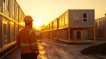 Modular construction engineer working on portable, modular buildings for remote and disaster-relief areas
