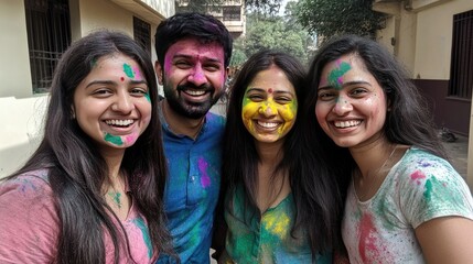 Fototapeta premium Joyful Friends Celebrating Color Festival Together