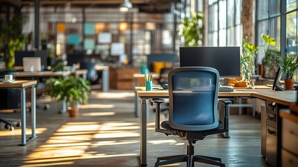 organized office space with ergonomic furniture and accessories, promoting comfort and health in the workplace