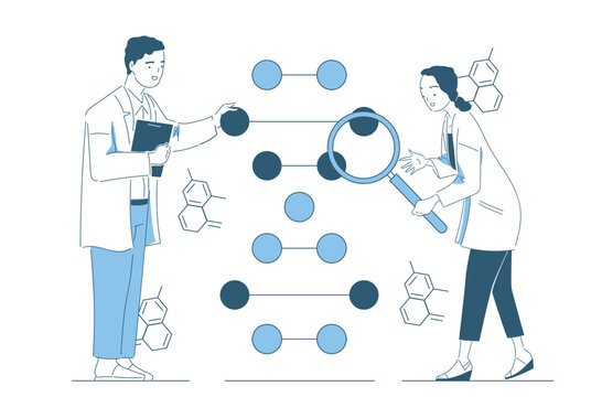 scientists examining dna structure, blue tones clip art preview