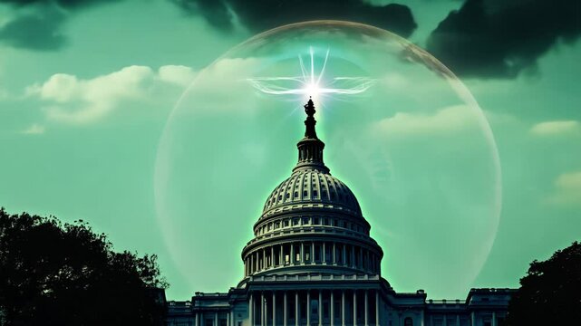 All seeing eye forming over united states capitol building