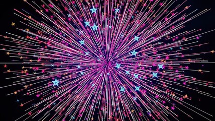 Obraz premium Radiant explosion of colorful stars in a spherical burst of firework sparks, fiery, energetic