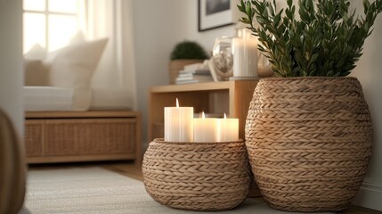 Candles and Plants in a Cozy Living Room