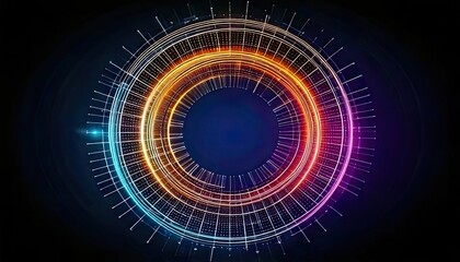 A circle of creative digital technology on a dark backdrop. Large-scale data