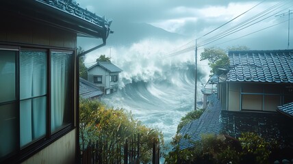 巨大地震で押し寄せる津波