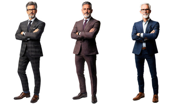 Confident senior Businessman in Stylish Suits, transparent background