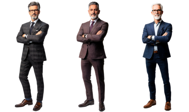 Confident senior Businessman in Stylish Suits, transparent background