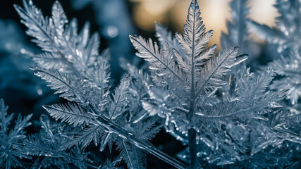 Frost Crystals Forming on Winter Window Pane