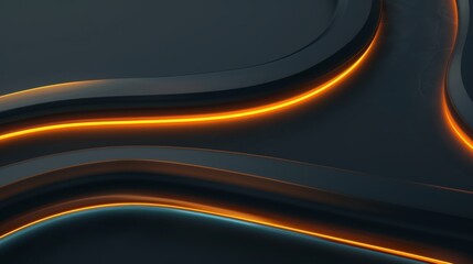 Wallpaper Abstract black waves background with orange glowing lines forming a modern and futuristic design