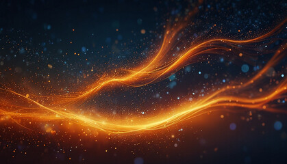 Fototapeta premium Abstract digital landscape waves with glowing blue and orange particles, dark background. Generative AI