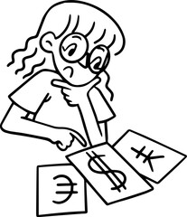 Line Art of a Virtual Assistant Woman, Simple Cartoon Outline for Notion