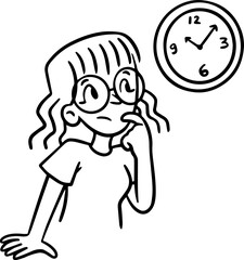 Line Art of a Virtual Assistant Woman, Simple Cartoon Outline for Notion
