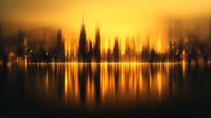 Obraz premium Elegant Golden Hour City Skyline with Blurred Background for Minimal Web Design, Classy High-End Firm Aesthetic