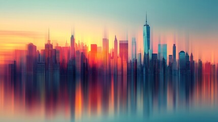 Elegant colored City Skyline with Blurred Background for Minimal Web Design, Classy High-End Firm Aesthetic
