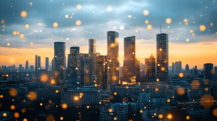 Elegant City Skyline with Blurred Background for Minimal Web Design, Classy High-End Firm Aesthetic