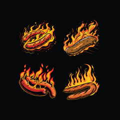 Burning sausage on fire logo design vector