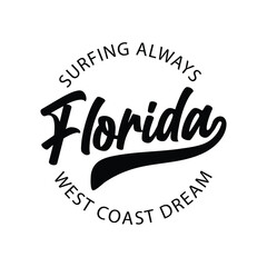 Florida Beach typography design with map vector. surfing theme badge design. For t-shirt prints, posters, stickers and other uses.