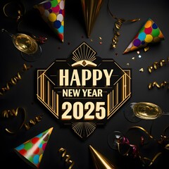 Happy New Year 2025. Design element for greeting card and holiday flyer