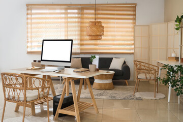 Interior of living room with programmer desk