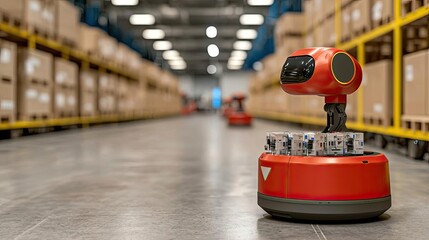 Fototapeta premium Automated warehouse robot in action, efficient logistics management.