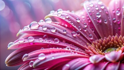 Obraz premium Water drops glistening on a delicate pink flower, nature, beauty, petals, blooming, fresh, close-up, macro, dew, spring, purity