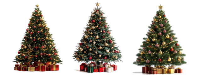 Decorated Christmas tree with big ornaments and lights