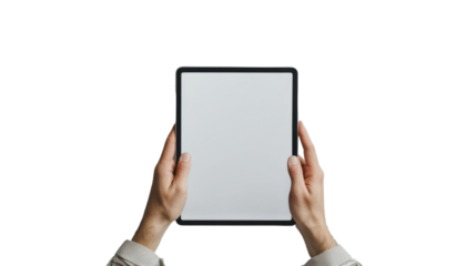 Tablet in hand on white transparent background

