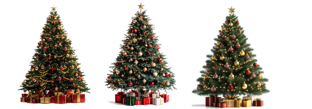 Decorated Christmas tree with big ornaments and lights