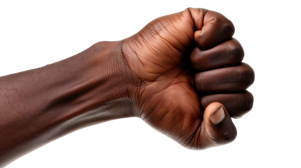 A strong man's hand bent into a fist on white transparent background

