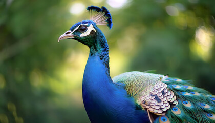 Obraz premium Peacock isolated with blur green bokeh background