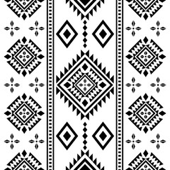 Fototapeta premium Southwest Aztec geometric Native American Mexican Navajo tribal ethnic seamless pattern fabric black and white design vector for textile printing