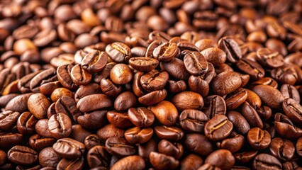 Fototapeta premium A close-up of a pile of freshly roasted coffee beans, coffee, pile, beans, Arabica, caffeine, aroma, espresso, mocha