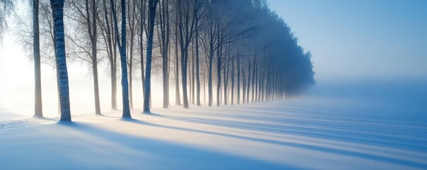 Winter morning, sunlight diffused by fog, serene scene, soft light
