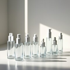 minimalist beauty product bottles, clean and skincare packing.