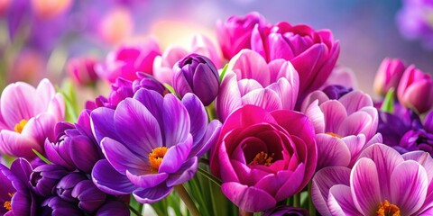 Obraz premium Close up of vibrant purple and pink flowers perfect for Valentine's Day , romance, love, vibrant, bouquet, petals, bloom