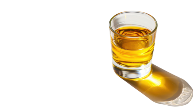 A shot of tequila on white transparent background

