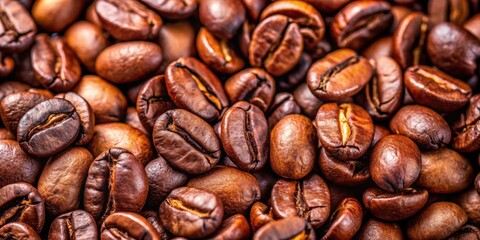 Obraz premium Close-up of freshly roasted coffee beans, coffee, beans, roasted, close-up, texture, background, aroma, dark, organic, caffeine