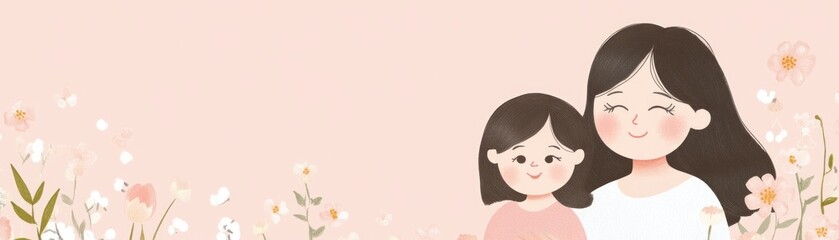 A warm illustration of a mother and daughter surrounded by flowers, conveying love and connection.