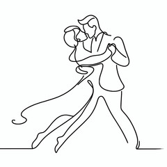 Silhouette of dancing couple in elegant line art style
