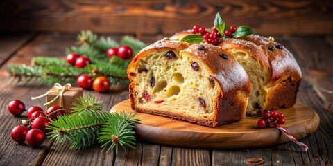 Traditional Italian Christmas sweet bread , Panettone, holiday, festive, dessert, Italian, bread, sweet, raisins