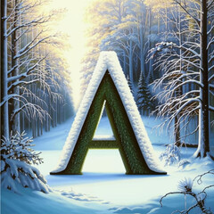 letter A in the winter forest. 3D illustration. Computer generated image.