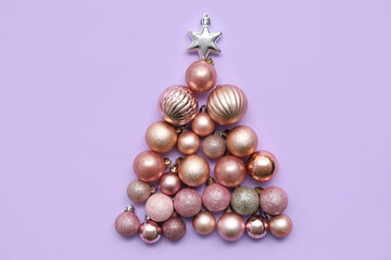 Christmas tree made of balls on pink background